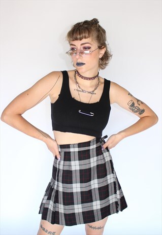 TWEED TARTAN PLEADED SKIRT