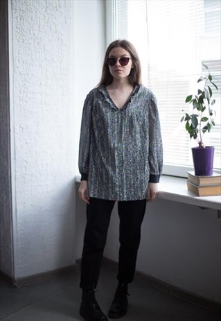 VINTAGE 80'S MULTICOLOUR GLITTER V NECK LONG SLEEVED BLOUSE
