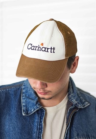 VINTAGE CARHARTT TRUCKER CAP HAT LOGO 90S X 2.6