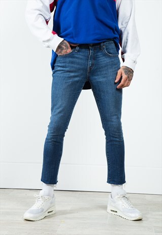 VINTAGE 80S LEVI'S SKINNY CUT-OFF DARK WASH JEANS / 0215
