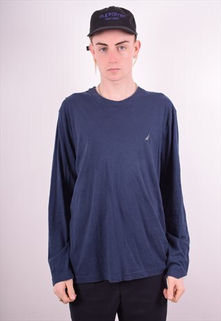 NAUTICA MENS VINTAGE TOP LONG SLEEVE MEDIUM NAVY BLUE 90S