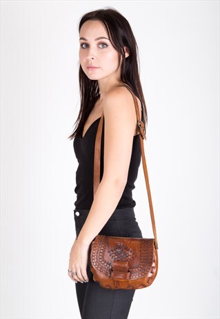 VINTAGE EMBOSSED LEATHER SHOULDER, CROSSBODY BAG