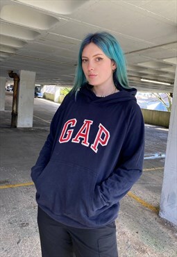 Vintage 90s GAP Navy Heavy Cotton Embroidered Hoodie
