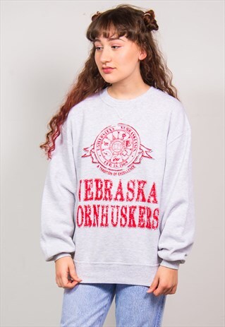 VINTAGE 90'S GREY NEBRASKA CORNHUSKERS COLLEGE SWEATSHIRT