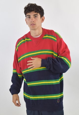 VINTAGE 90S STRIPED TOMMY HILFIGER KNIT JUMPER