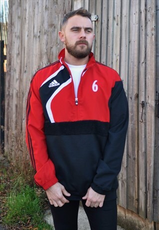 VINTAGE ADIDAS REWORK 1/4 ZIP WINDBREAKER SPORTS SWEATSHIRT