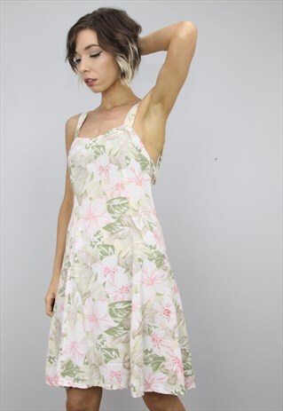 VINTAGE 90S FLORAL PATTERNED SUMMER MINI SLIP DRESS