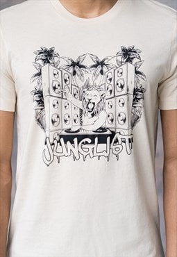 Junglist Lion DJ Deck T Shirt Drum and Bass Printed Mens Tee
