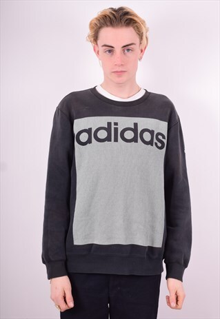 ADIDAS MENS VINTAGE SWEATSHIRT JUMPER LARGE BLACK 90'S