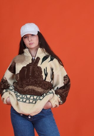 SHERPA 1/4 ZIP FLEECE WITH CACTUS PATTERN