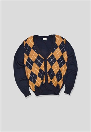 Vintage 90s Lacoste Pattern Knit Cardigan in Navy Blue