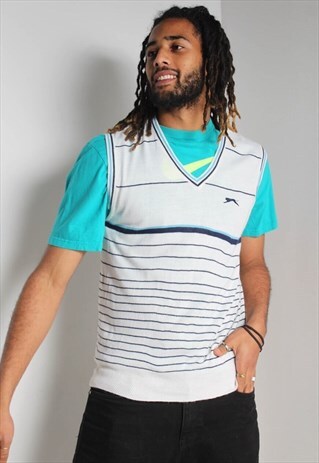 VINTAGE SLAZENGER SWEATER VEST SLEEVELESS JUMPER WHITE