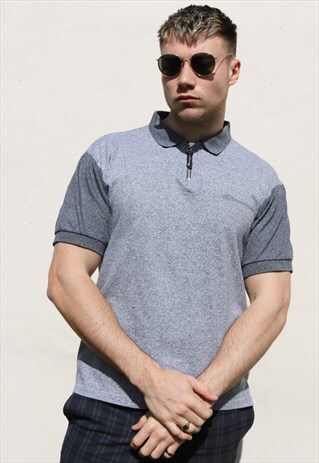 GREY CHAMPION ZIP UP POLO SHIRT