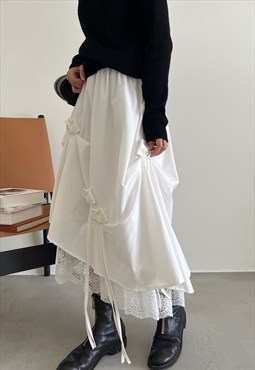 White  A Line Layered midi skirt 