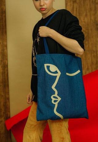 DENIM ABSTRACT FACE BAG
