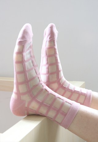 SHEER GRID SOCKS - PINK