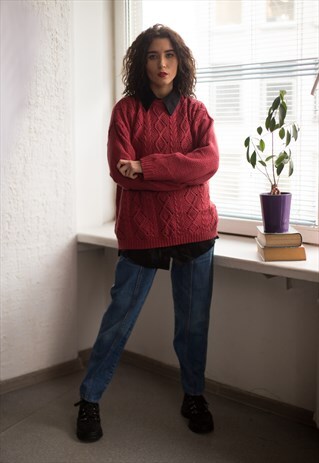 VINTAGE 80'S LIGHT MAROON KNITTED JUMPER