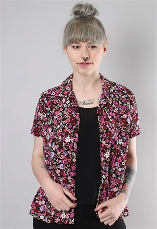 VINTAGE 90S FLORAL PATTERNED TEXTURED BLOUSE TOP