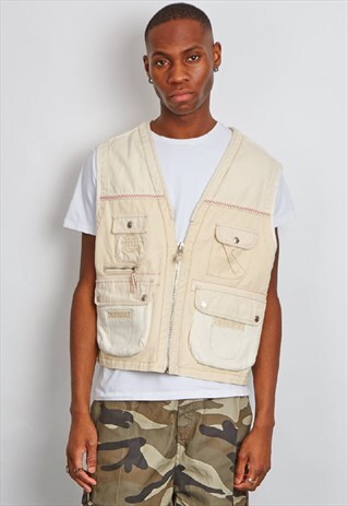 VINTAGE 90'S ENERGIE BEIGE UTILITY VEST