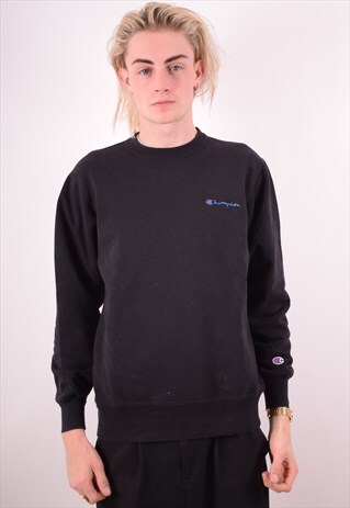 CHAMPION MENS VINTAGE SWEATSHIRT JUMPER MEDIUM BLACK 90S