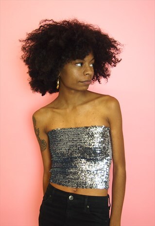SILVER GLITTER BOOB TUBE TOP