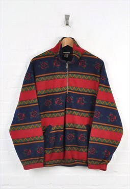 Vintage Fleece 1/4 Zip Aztec Pattern Red/Navy Medium