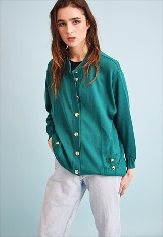 90'S RETRO KNIT MINIMALIST GOLD BUTTON CARDIGAN TOP