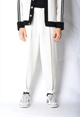 VINTAGE 90S UNISEX CREAM WHITE WOOL BLEND PANTS