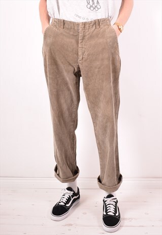 TRUSSARDI MENS VINTAGE CORDUROY TROUSERS W32 L29 BROWN 90S