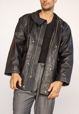 VINTAGE LEATHER JACKET BEST FACTORY IN BLACK L