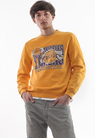 VINTAGE NBA LAKERS MITCHELL & NESS CREW NECK YELLOW