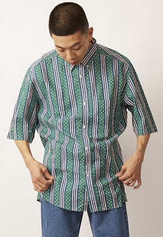 VINTAGE 90'S STAR PRINT GREEN SHIRT