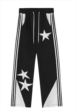 Star joggers utility pants grunge stripe overalls in black