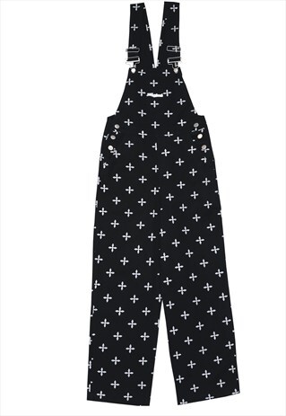 Star print dungarees cross print jumpsuit overalls in black