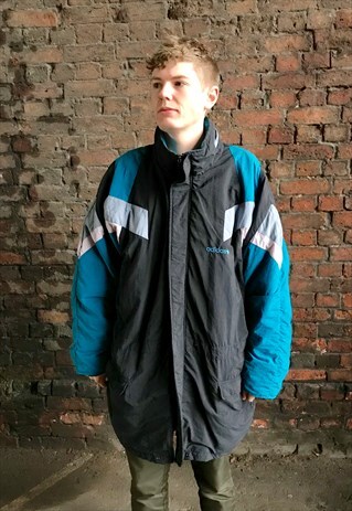VINTAGE ADIDAS RARE FOOTBALL MANAGER BLACK GREY COAT