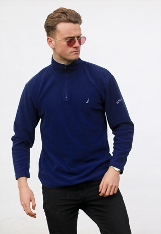 NAUTICA 1/4 ZIP USA INDIGO BLUE FLEECE SWEATSHIRT