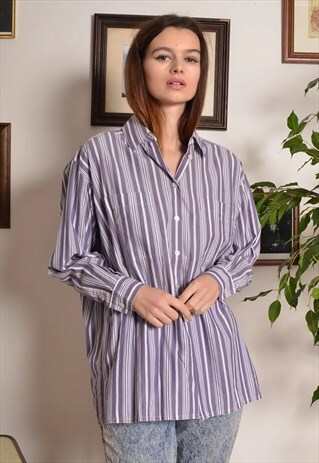 VINTAGE 90S OVERSIZED STRIPED SHIRT IN PURPLE