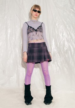 Vintage Skirt Y2K Pleated Punk Mini in Purple Plaid