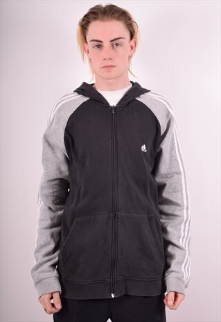 ADIDAS MENS VINTAGE HOODIE JACKET XL BLACK 90S