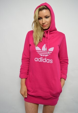VINTAGE 90S ADIDAS PINK HOODED SWEATSHIRT HOODIE HIP HOP