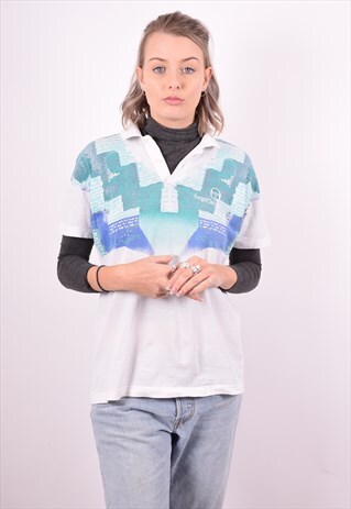 SERGIO TACCHINI WOMENS VINTAGE POLO SHIRT LARGE WHITE 90'S