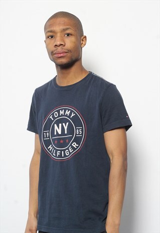 VINTAGE TOMMY HILFIGER BIG LOGO T-SHIRT NAVY BLUE