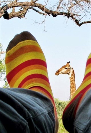 COLOURFUL COTTON SOCKS WITH ORANGE AND YELLOW STRIPE