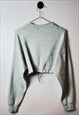 VINTAGE REWORKED CROP KITTEN CAT SWEATSHIRT GREY BLUE