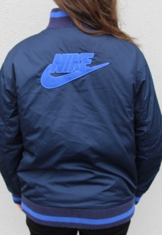 VINTAGE NIKE BOMBER JACKET SIZE WOMEN'S MEDIUM NAVY BLUE