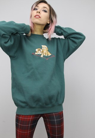VINTAGE 90S OVERSIZED CAT SWEATER SWEATSHIRT