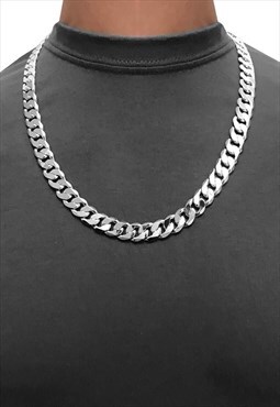 54 Floral 12mm 18" Silver Plated Curb Necklace Chain