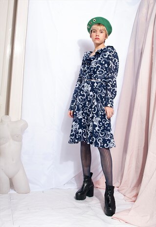 VINTAGE PSYCHEDELIC DRESS 70S LONG SLEEVE JABOT MIDI DRESS