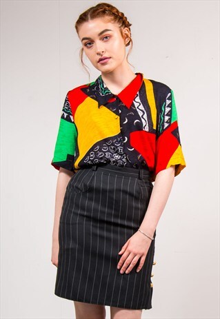 90'S VINTAGE BRIGHT CRAZY PATTERN SHIRT BLOUSE