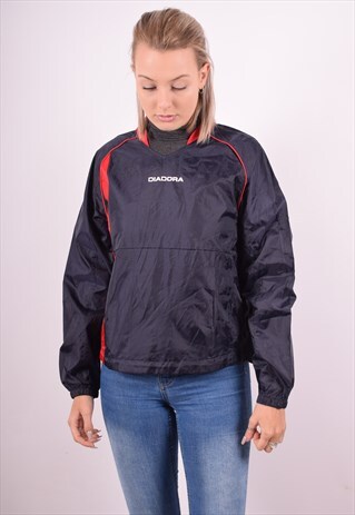 DIADORA WOMENS VINTAGE TRACKSUIT TOP MEDIUM NAVY BLUE 90S